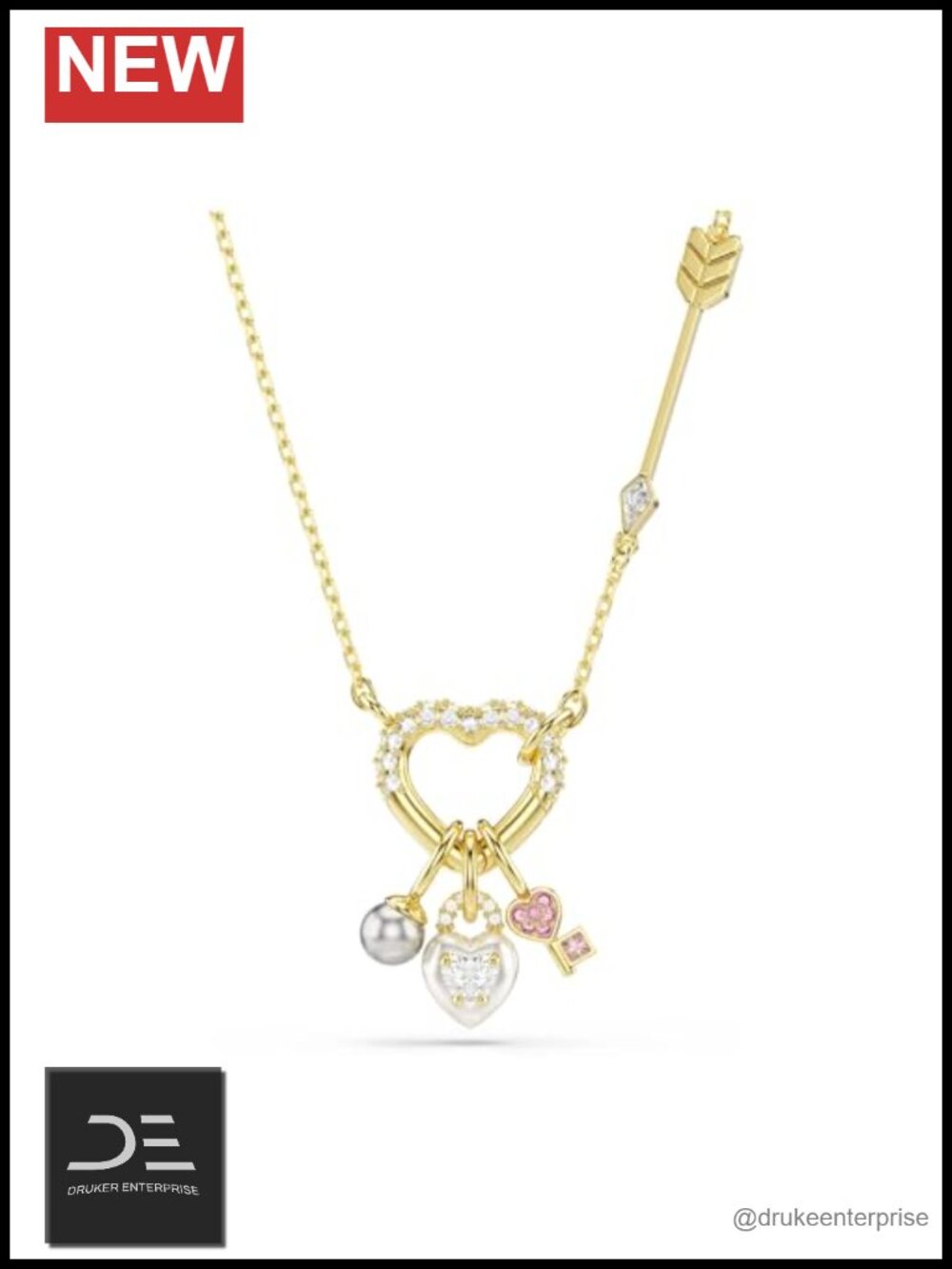 Swarovski Crystal Gold Plated Heart Key Pendant Necklace